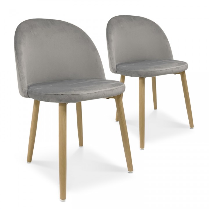 Lot de 2 chaises style scandinave Agathe velours Gris