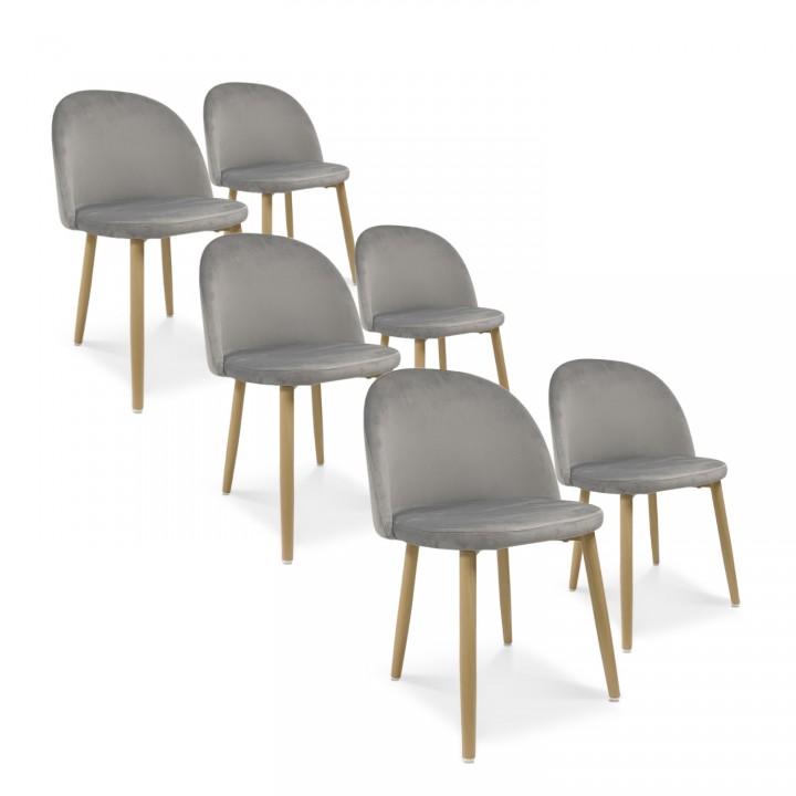 Lot de 6 chaises style scandinave Agathe velours Gris