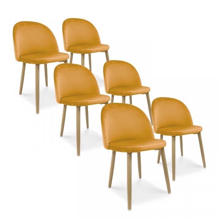 Lot de 6 chaises style scandinave Agathe velours Jaune