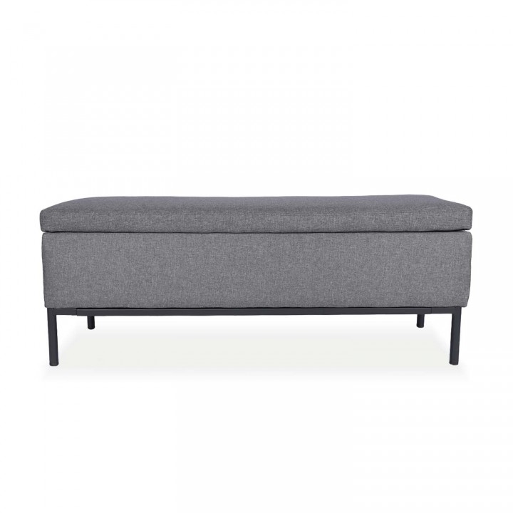 Banquette Coffre Louise tissu gris foncé pieds noirs