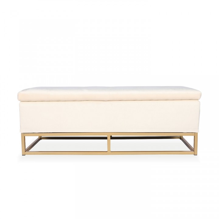 Banquette coffre Angele Velours beige pieds doré