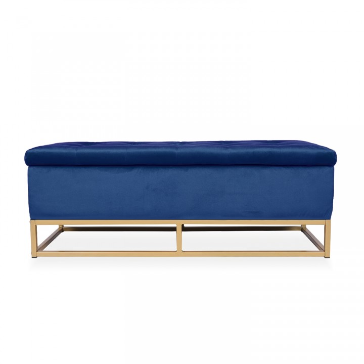 Banquette coffre Angele Velours bleu pieds doré