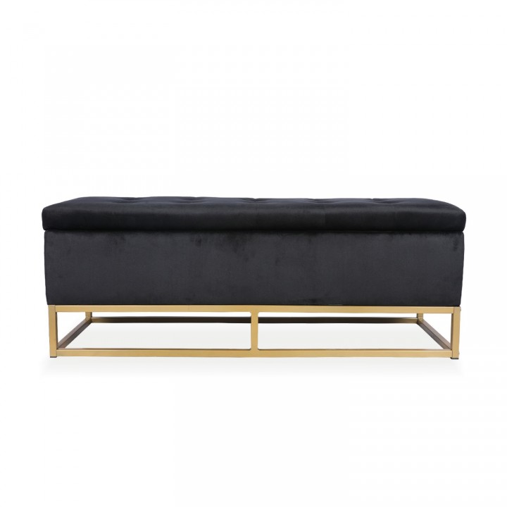 Banquette coffre Angele Velours noir pieds doré