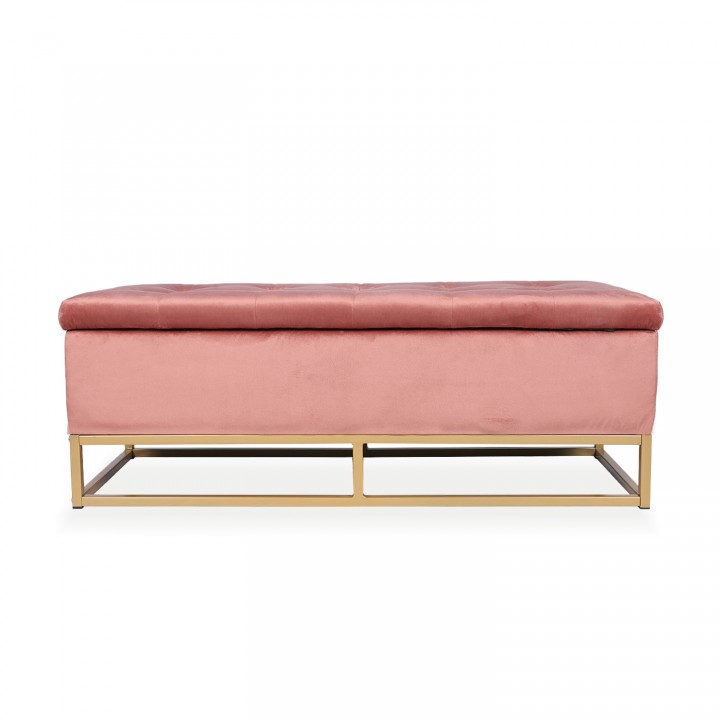 Banquette coffre Angele Velours rose pieds or