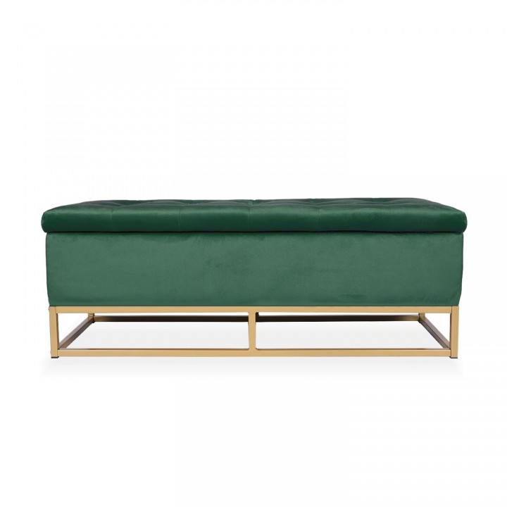 Banquette coffre Angele Velours vert pieds or