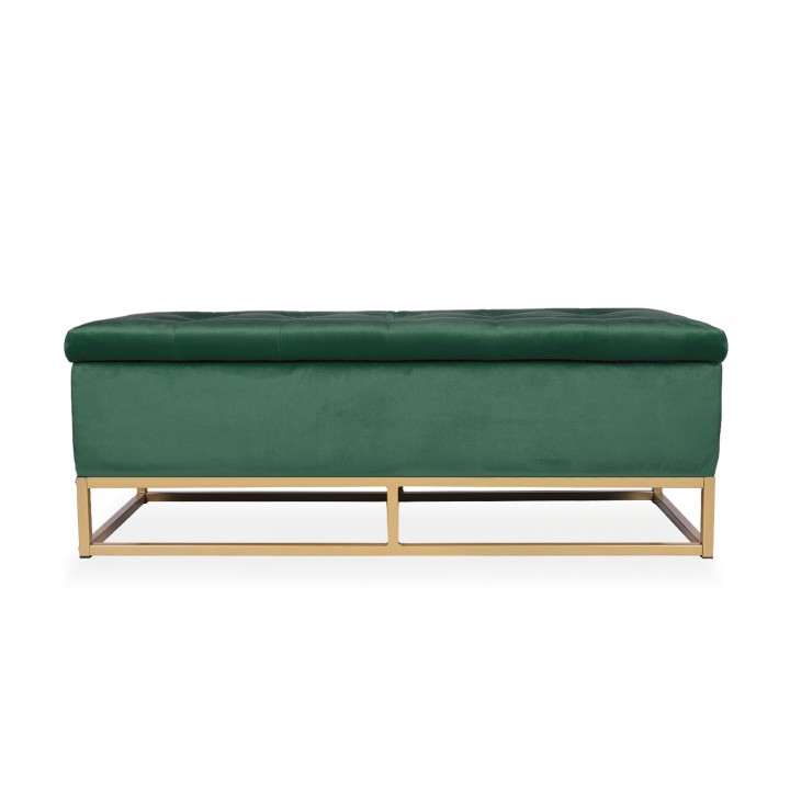 Banquette coffre Angele Velours vert pieds doré