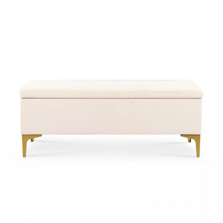 Banquette Coffre Chloé velours Beige pieds doré