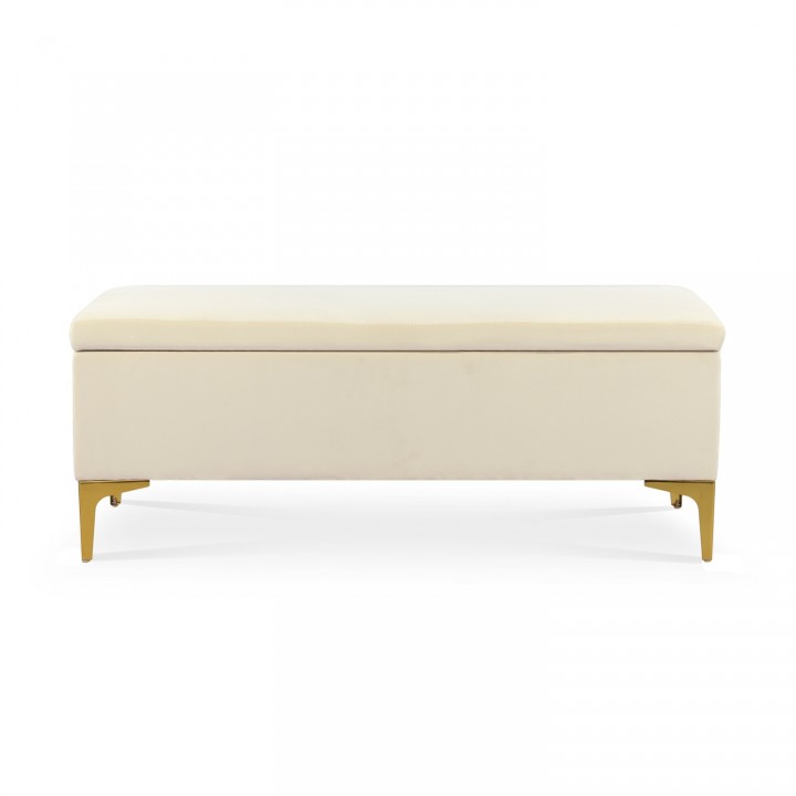 Banquette Coffre Chloé velours Beige pieds doré