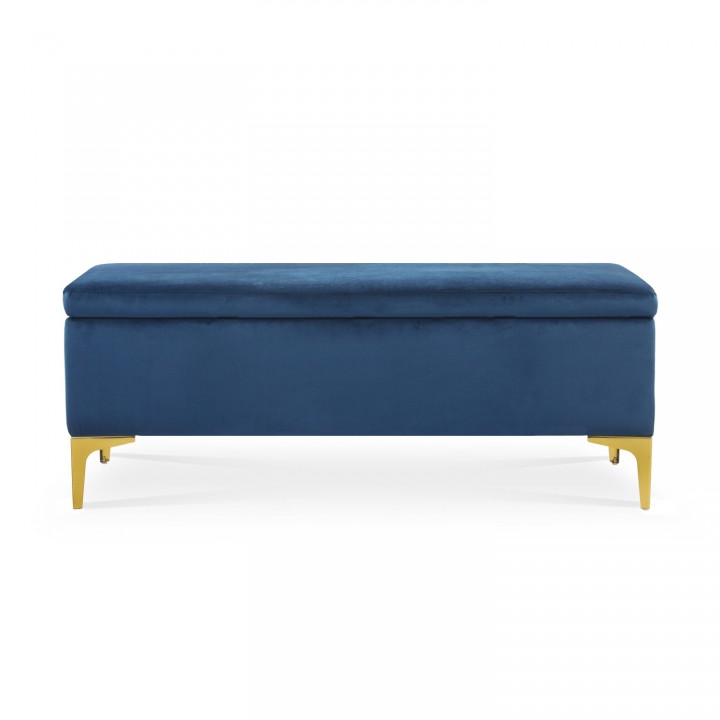 Banquette Coffre Chloé velours Bleu pieds doré