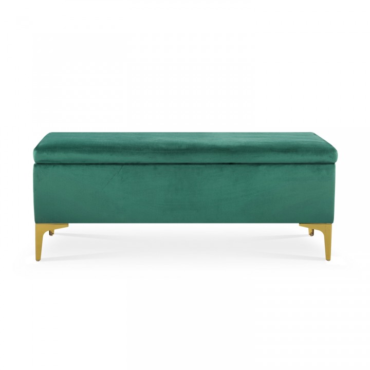 Banquette Coffre Chloé velours Vert pieds doré