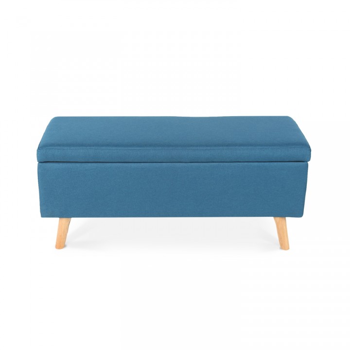 Banquette coffre de style scandinave Eline tissu bleu canard