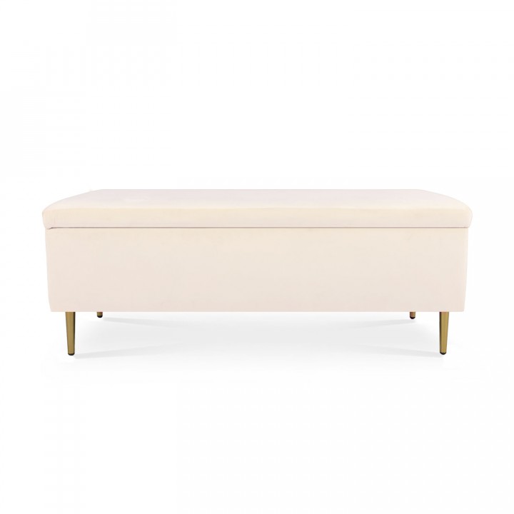 Banquette Coffre Iris velours Beige pieds doré