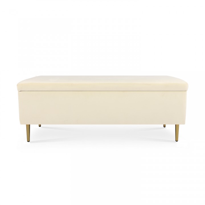 Banquette Coffre Iris velours Beige pieds doré