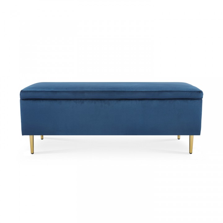 Banquette Coffre Iris velours Bleu pieds doré