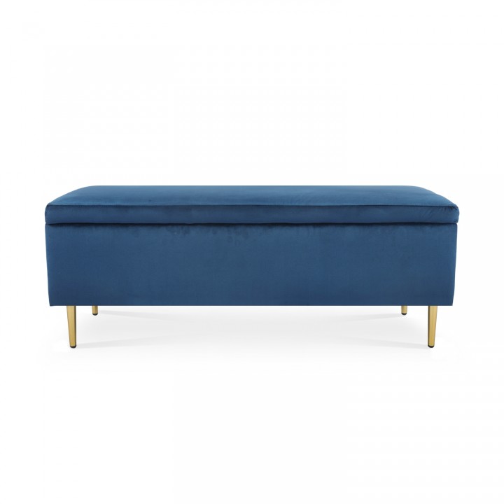 Banquette Coffre Iris velours Bleu pieds doré