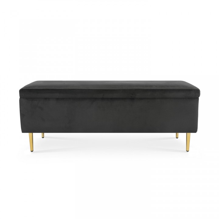 Banquette Coffre Iris velours Noir pieds doré