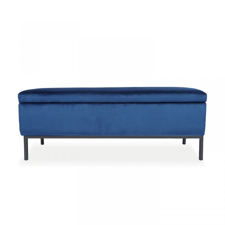 Banquette Coffre Louise velours Bleu pieds noirs