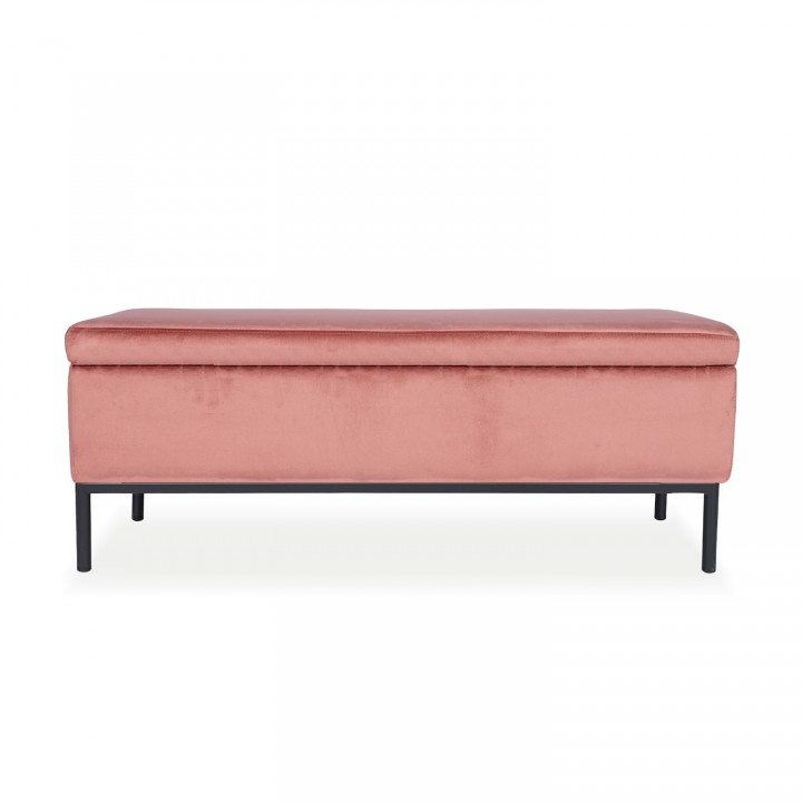 Banquette Coffre Louise velours Rose pieds noirs