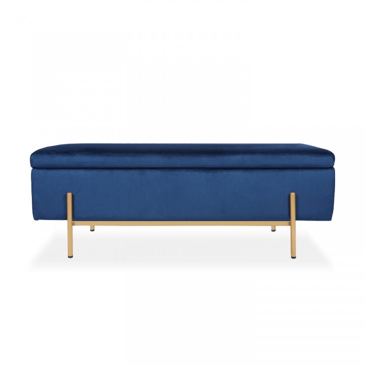 Banquette coffre Olivia Velours bleu foncé pieds doré