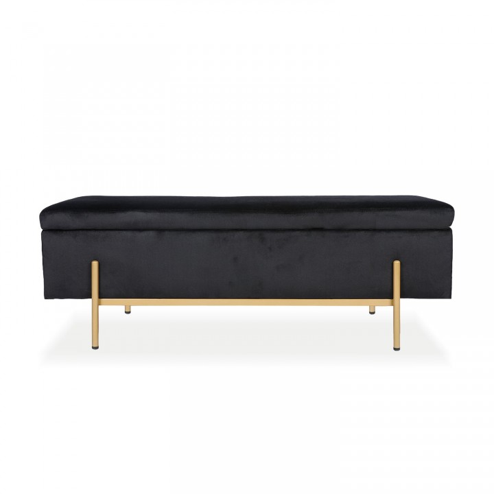 Banquette coffre Olivia Velours noir pieds or