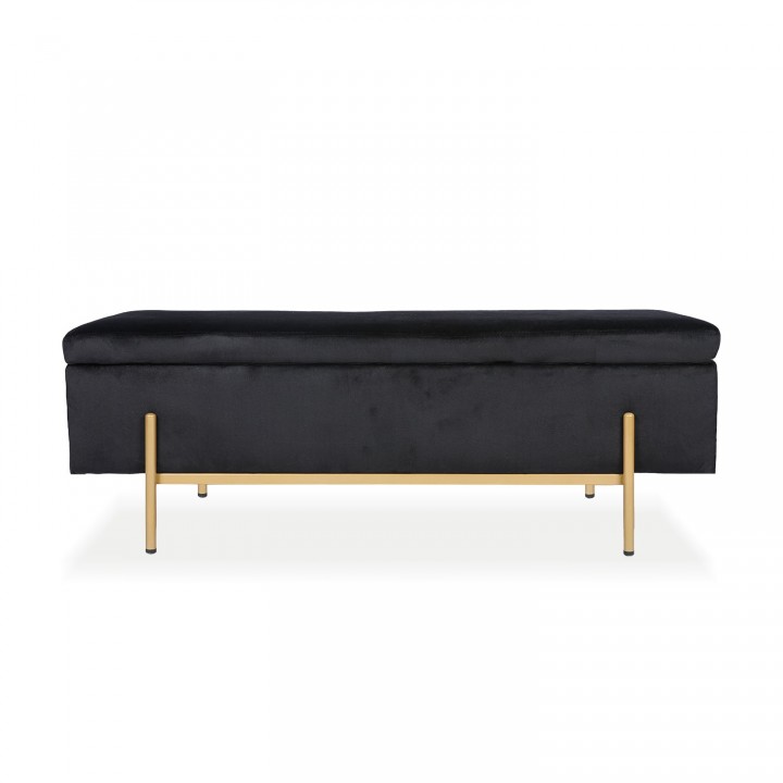 Banquette coffre Olivia Velours noir pieds doré