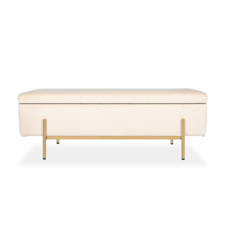 Banquette coffre Olivia Velours beige pieds or