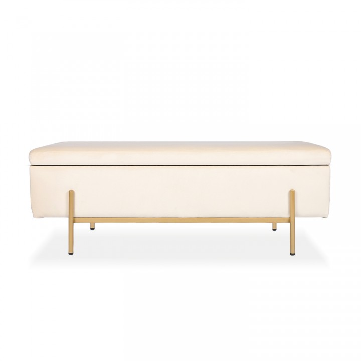 Banquette coffre Olivia Velours beige pieds doré