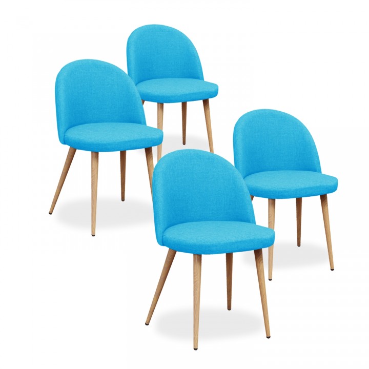 Lot de 4 chaises scandinaves Cecilia tissu Bleu