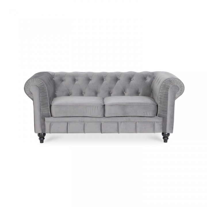 Canapé Chesterfield Velours 2 Places Altesse Argent