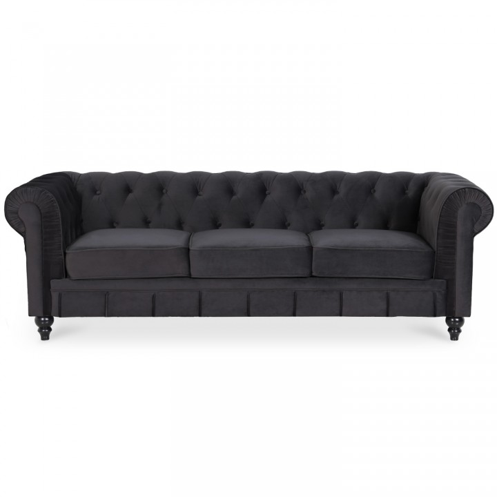 Canape Chesterfield Velours 3 Places Altesse Noir