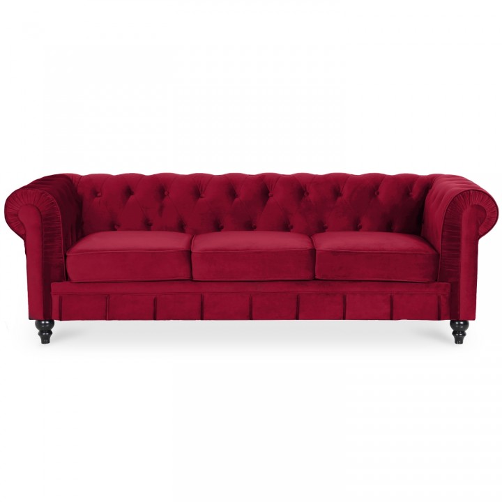 Canape Chesterfield Velours 3 Places Altesse Rouge