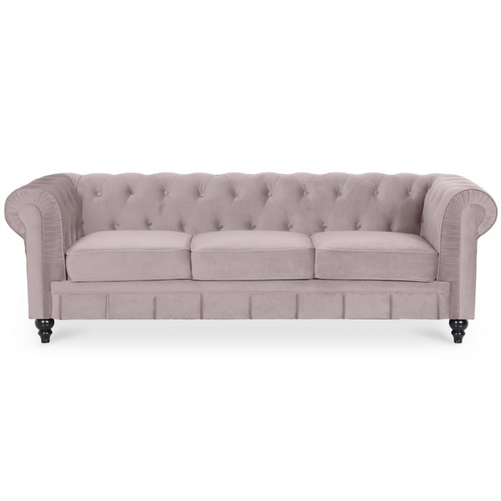 Canape Chesterfield Velours 3 Places Altesse Taupe