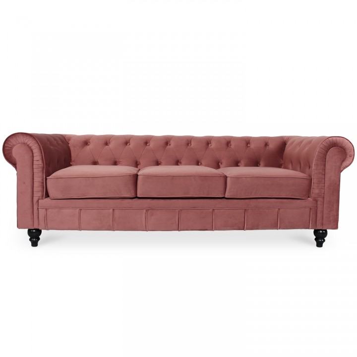 Canape Chesterfield Velours 3 Places Altesse Vieux Rose