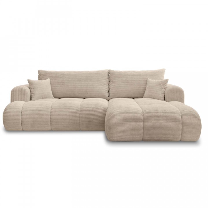 Canapé d'angle droit convertible Basile velours côtelé Beige