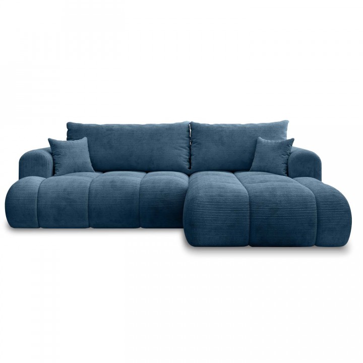 Canapé d'angle droit convertible Basile velours côtelé Bleu
