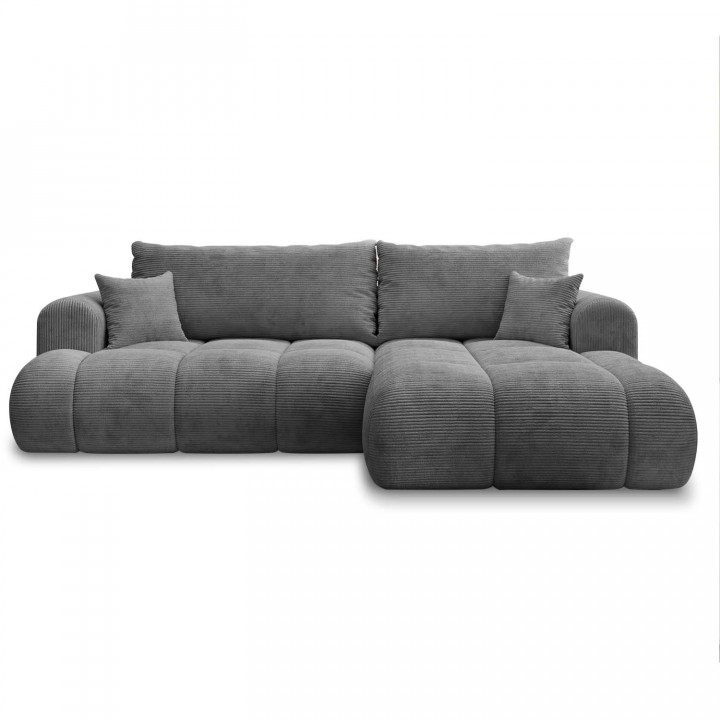 Canapé d'angle droit convertible Basile velours côtelé Gris Foncé
