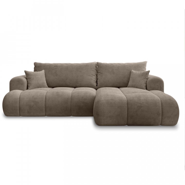 Canapé d'angle droit convertible Basile velours côtelé Taupe