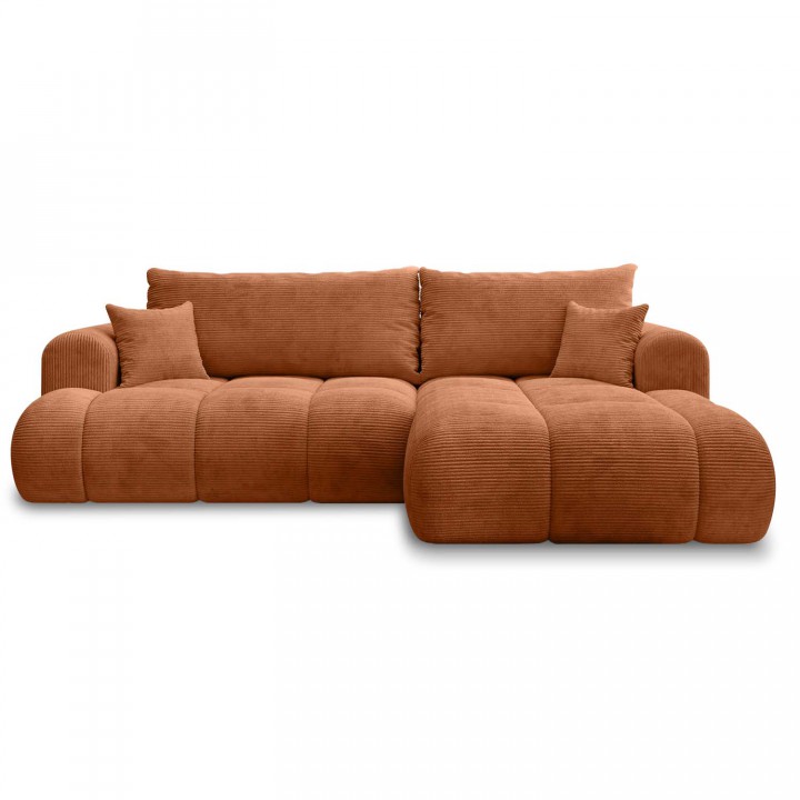 Canapé d'angle droit convertible Basile velours côtelé Terracotta