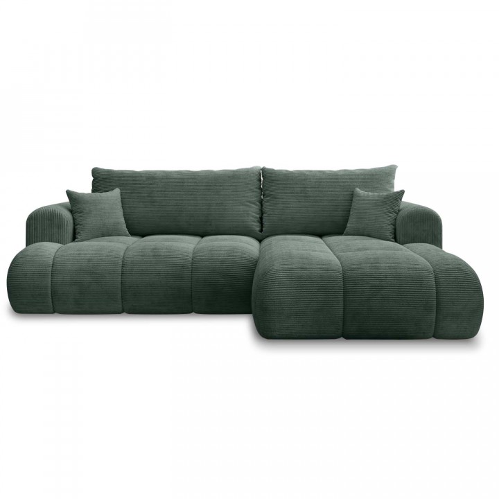 Canapé d'angle droit convertible Basile velours côtelé Vert