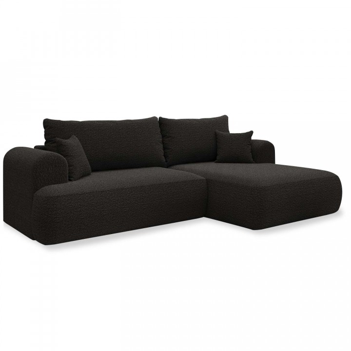 Canapé d'angle droit convertible Velaro Bouclette Noir
