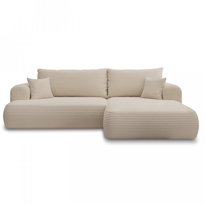 Canapé d'angle droit convertible Velaro velours côtelé Beige