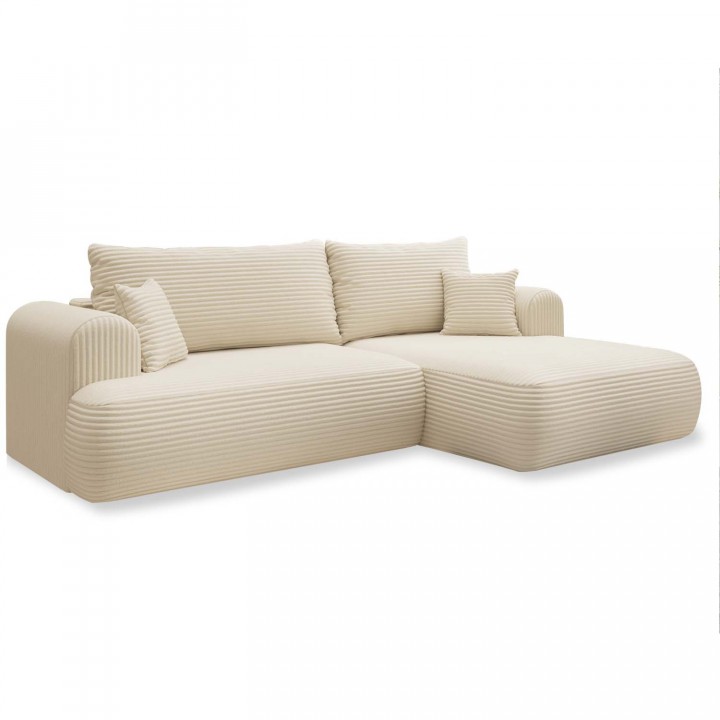 Canapé d'angle droit convertible Velaro velours côtelé Beige