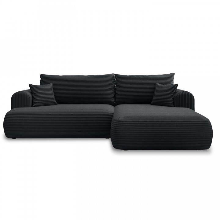 Canapé d'angle droit convertible Velaro velours côtelé Noir