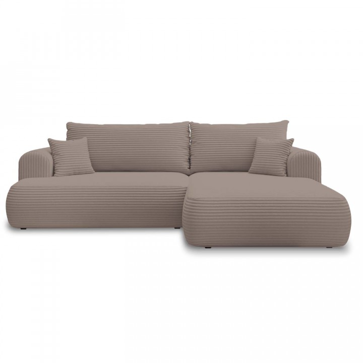 Canapé d'angle droit convertible Velaro velours côtelé Taupe