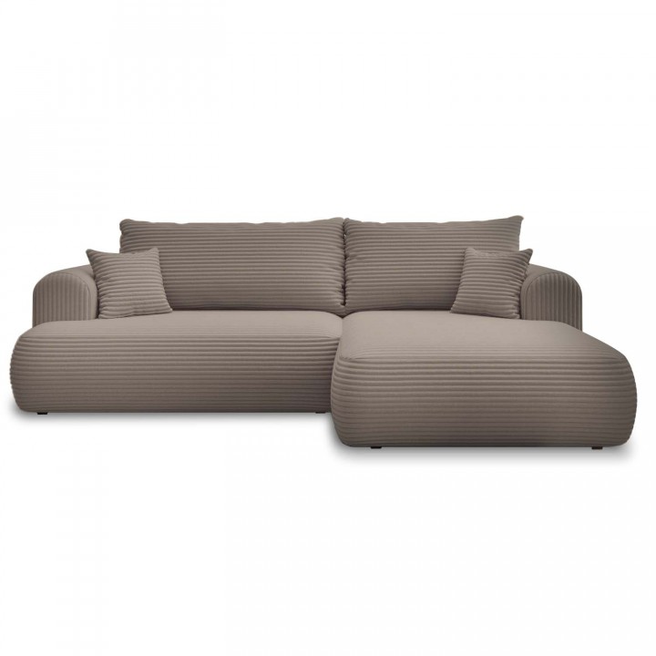 Canapé d'angle droit convertible Velaro velours côtelé Taupe