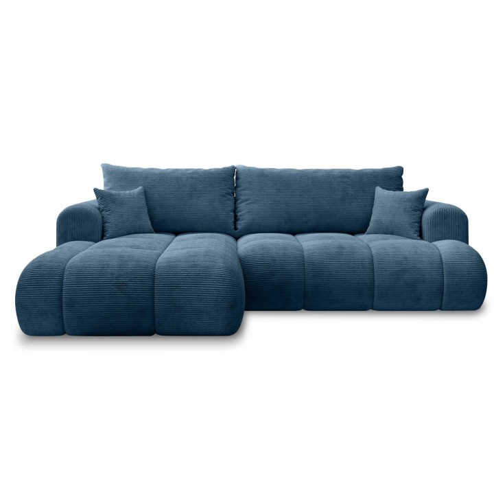 Canapé d'angle gauche convertible Basile velours côtelé Bleu