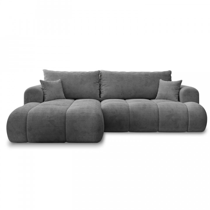Canapé d'angle gauche convertible Basile velours côtelé Gris Foncé