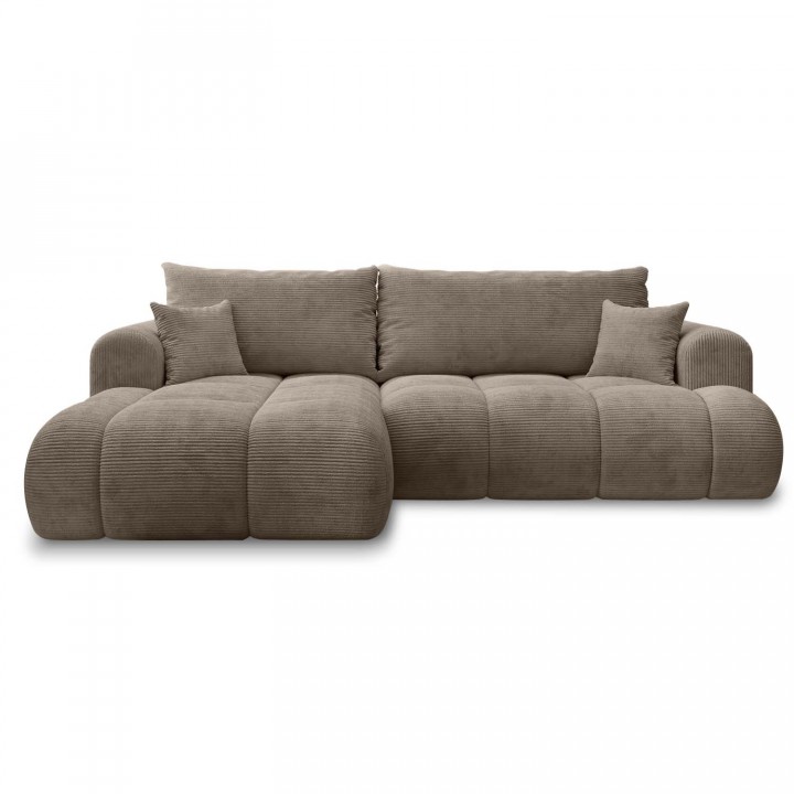 Canapé d'angle gauche convertible Basile velours côtelé Taupe