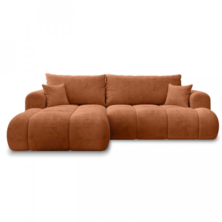 Canapé d'angle gauche convertible Basile velours côtelé Terracotta