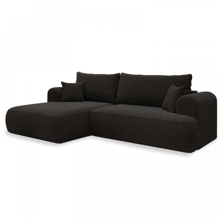 Canapé d'angle gauche convertible Velaro Bouclette Noir